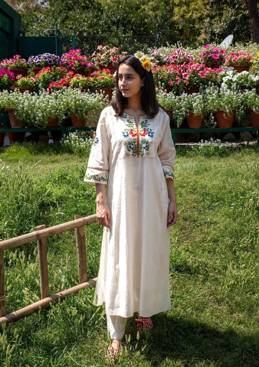 Traditional Kalidar Cotton Kurti Set with Hand Embroidery – Premium Quality