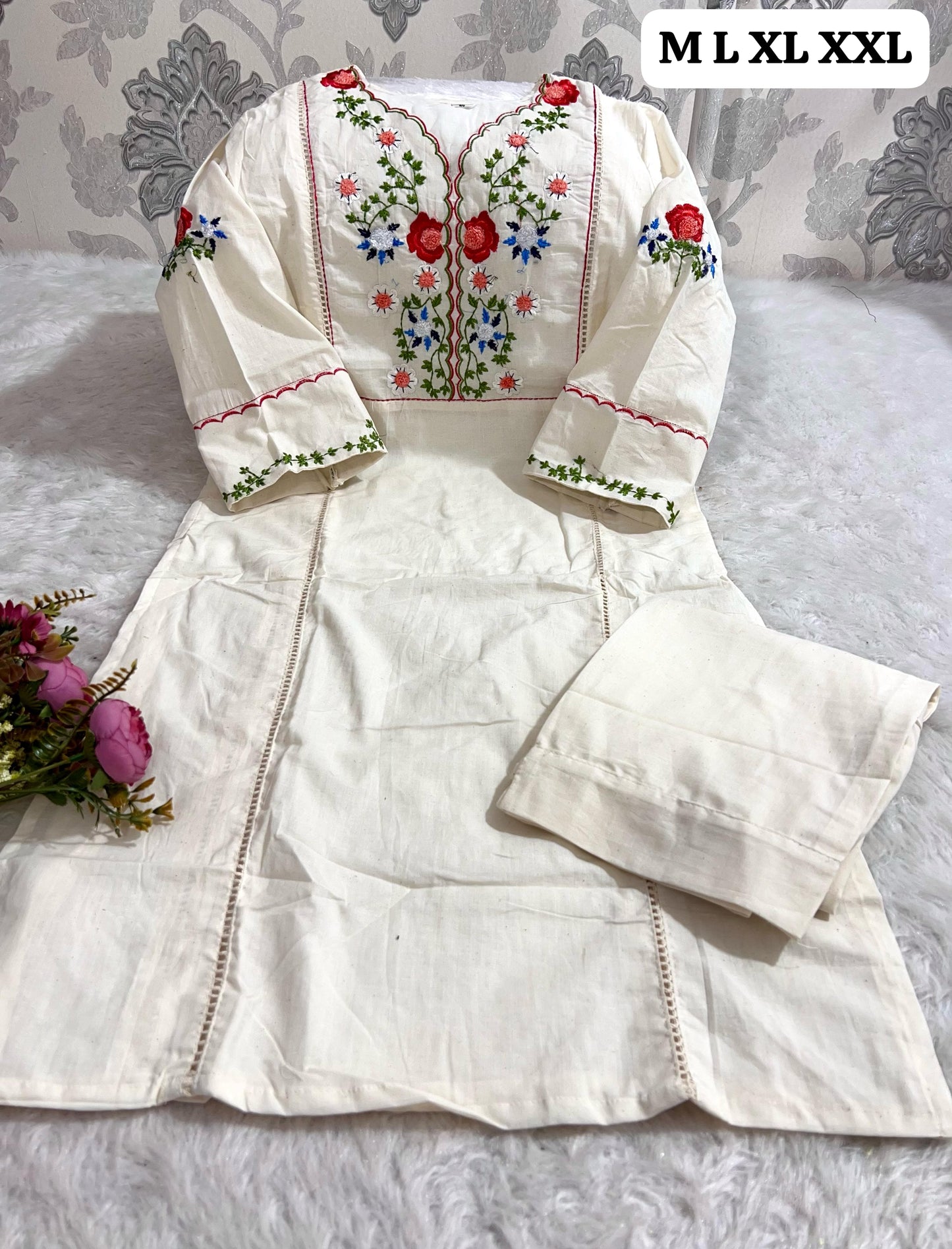 Traditional Kalidar Cotton Kurti Set with Hand Embroidery – Premium Quality