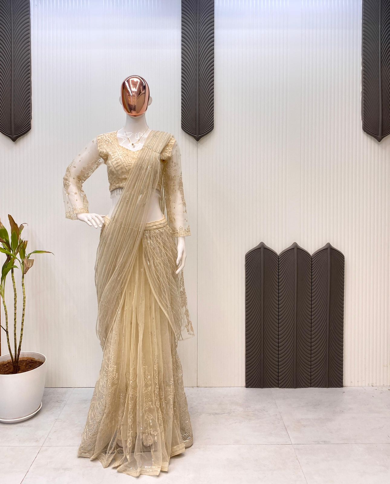 New Ready-to-Wear Saree with Long Sleeves Blouse – Butterfly Net Edition