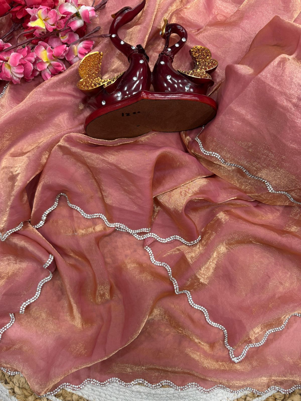 Space Silk Saree with Original Jarkhan Diamond Work