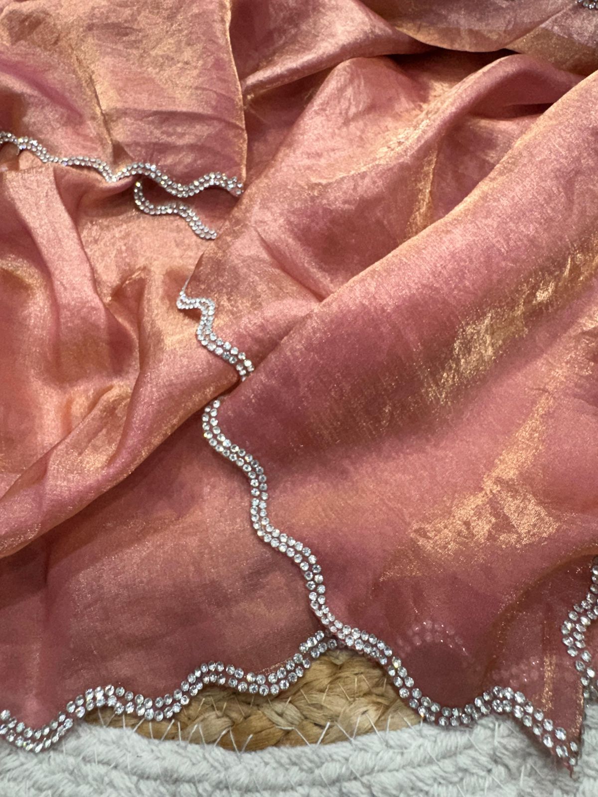 Space Silk Saree with Original Jarkhan Diamond Work