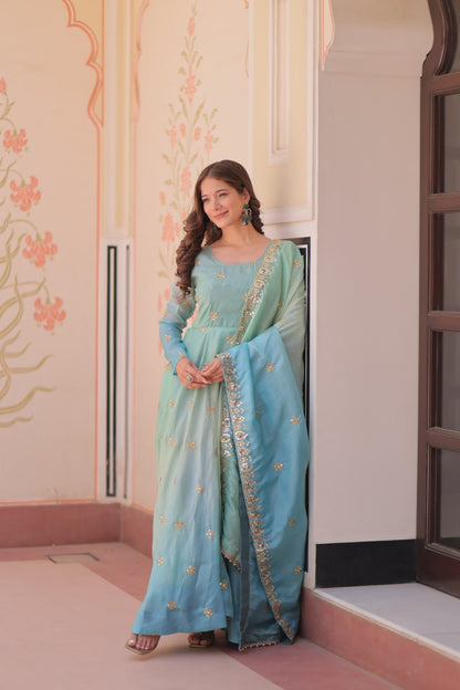 Sequins-Multi & Zari Embroidered Gown with Dupatta