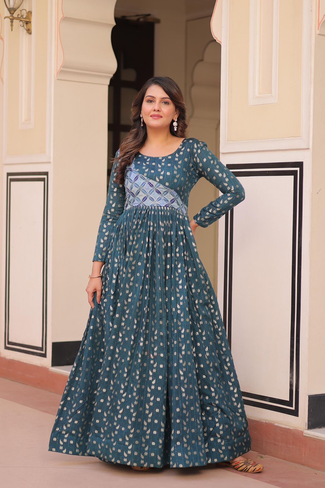Stunning Position Printed Readymade Gown