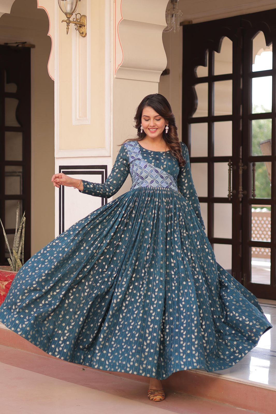 Stunning Position Printed Readymade Gown