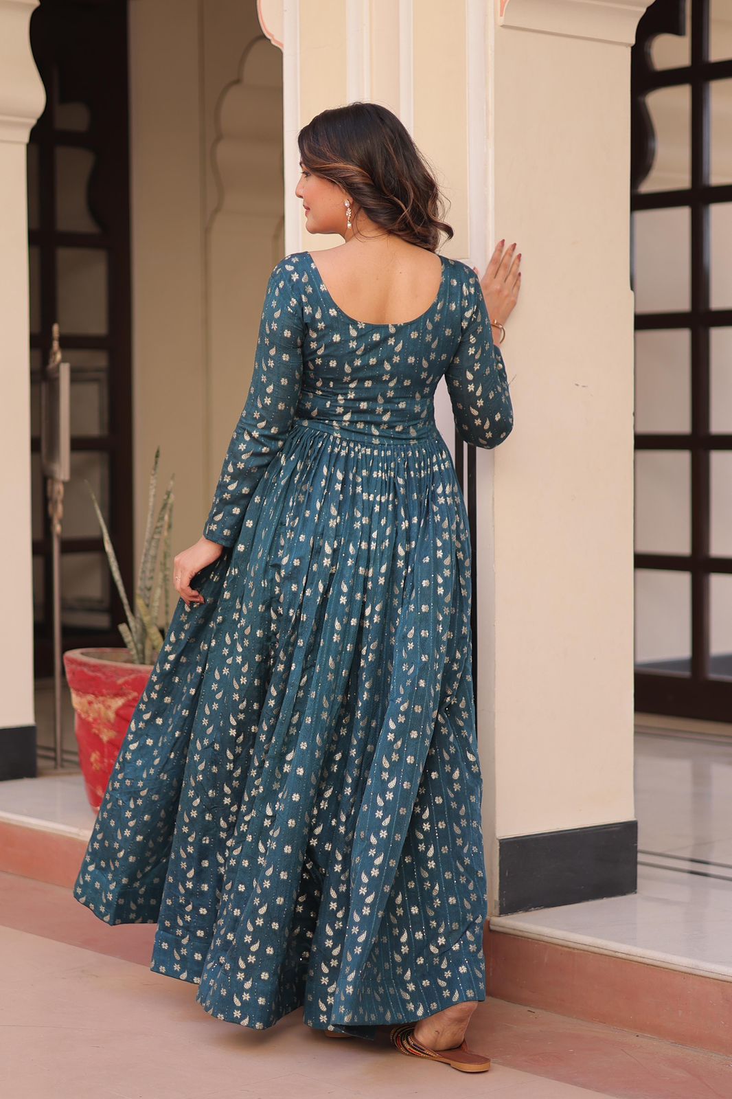 Stunning Position Printed Readymade Gown