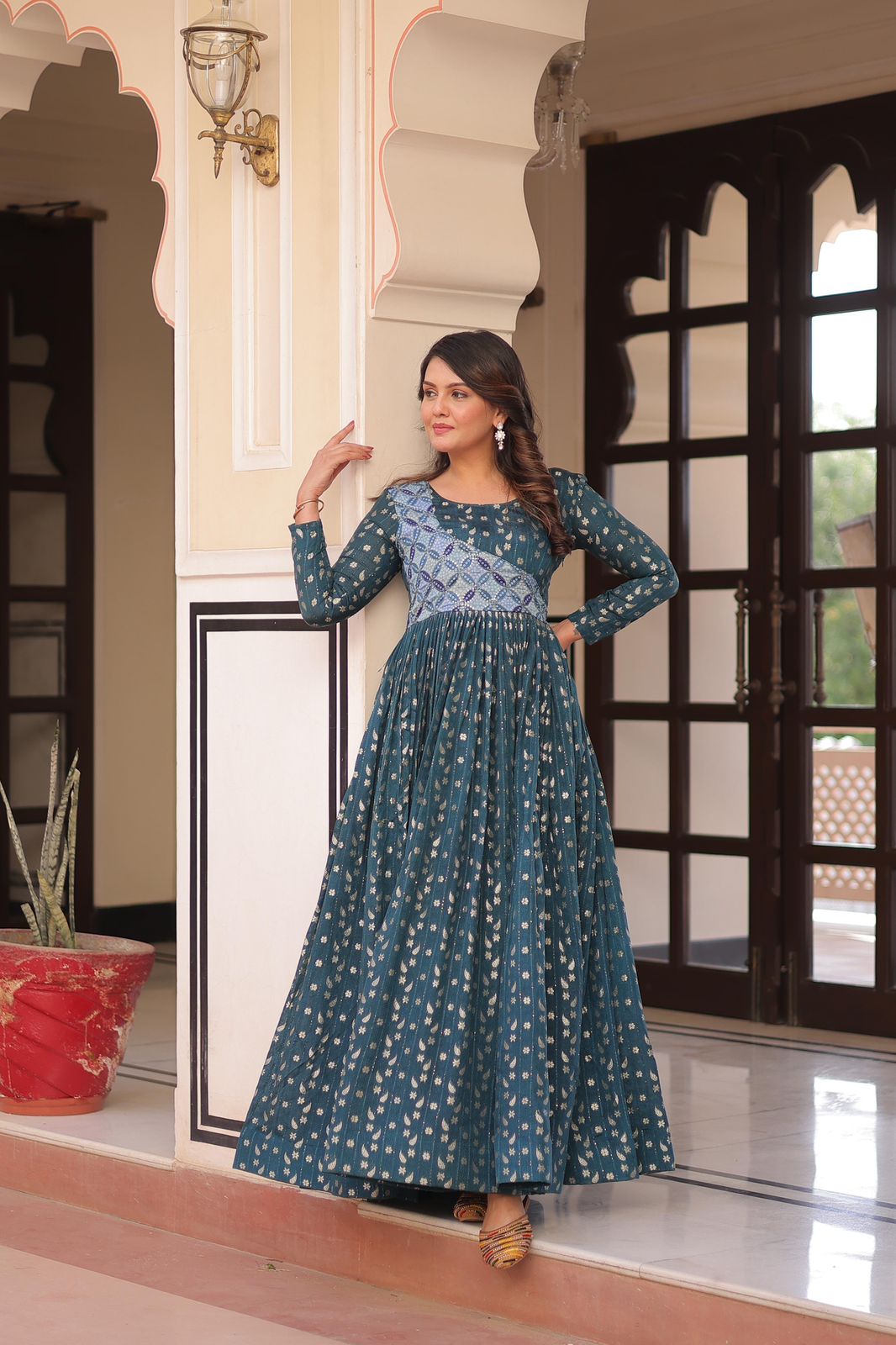 Stunning Position Printed Readymade Gown