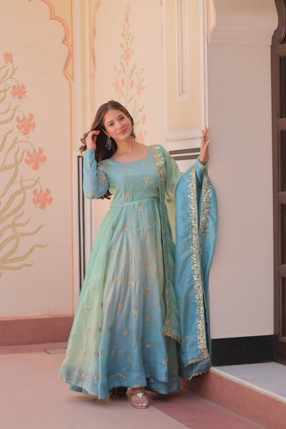 Sequins-Multi & Zari Embroidered Gown with Dupatta