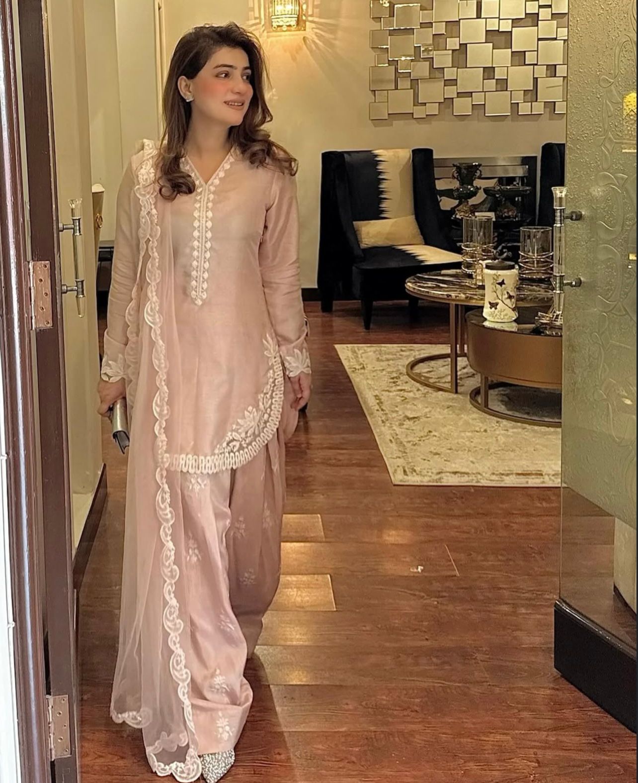 Premium Natural Crepe Silk Embroidered Top, Farshi Pant & Dupatta Set