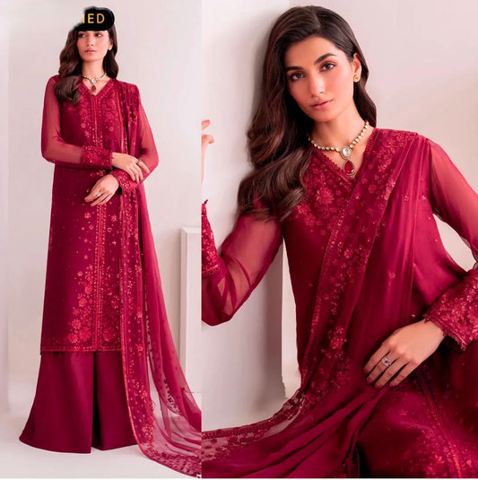 our latest Fully Stitched Top-Plazzo-Dupatta Set in luxurious Faux Georgette – ready to wear & effortlessly stylish