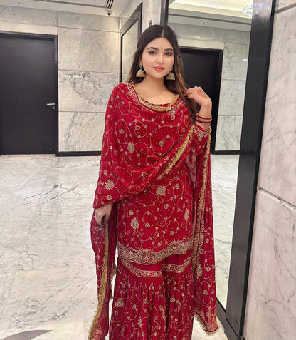 Designer Georgette Sharara Set with Sequin Embroidery & Dupatta