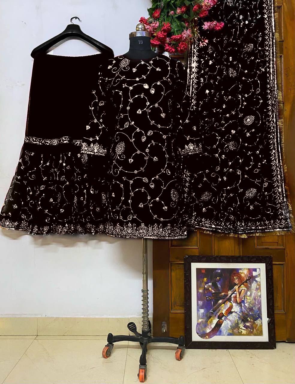 Designer Georgette Sharara Set with Sequin Embroidery & Dupatta