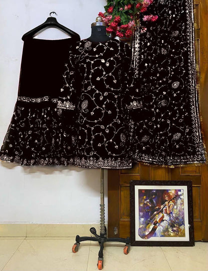 Designer Georgette Sharara Set with Sequin Embroidery & Dupatta