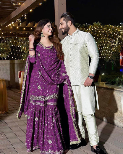 Designer Georgette Sharara Set with Sequin Embroidery & Dupatta