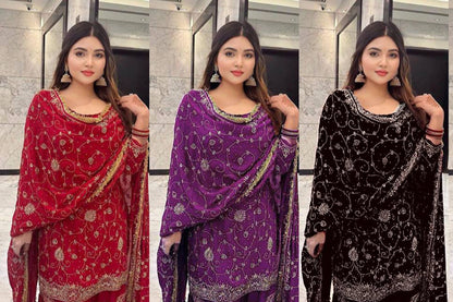 Designer Georgette Sharara Set with Sequin Embroidery & Dupatta