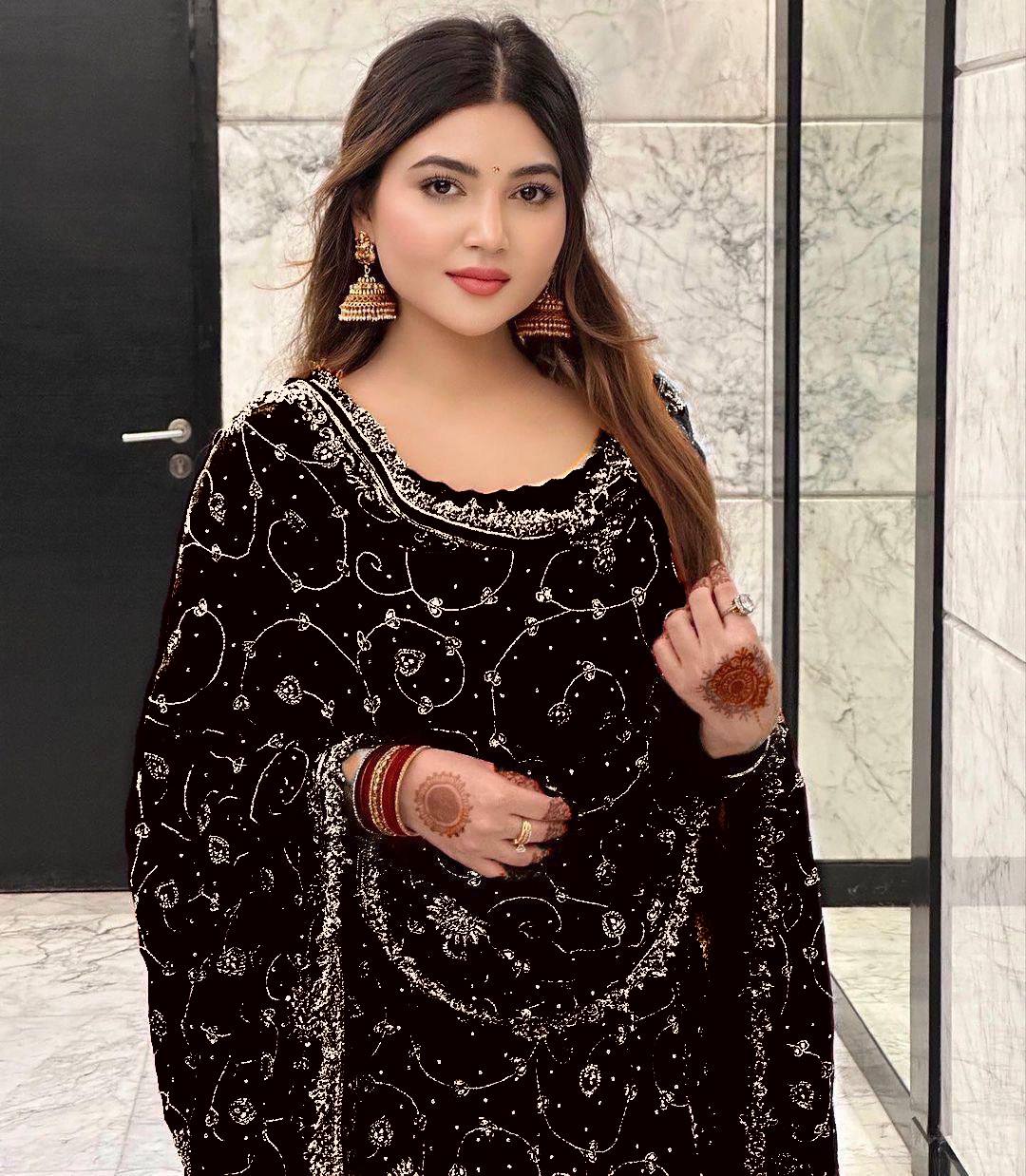 Designer Georgette Sharara Set with Sequin Embroidery & Dupatta