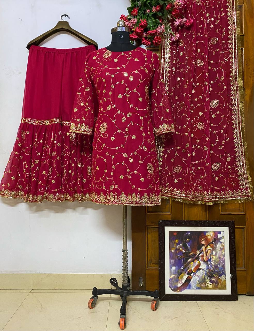 Designer Georgette Sharara Set with Sequin Embroidery & Dupatta