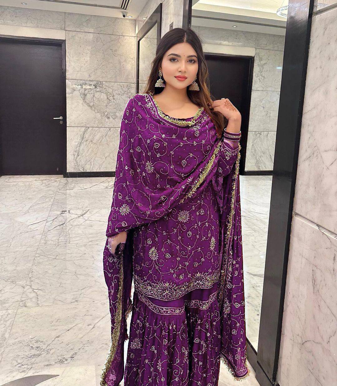 Designer Georgette Sharara Set with Sequin Embroidery & Dupatta