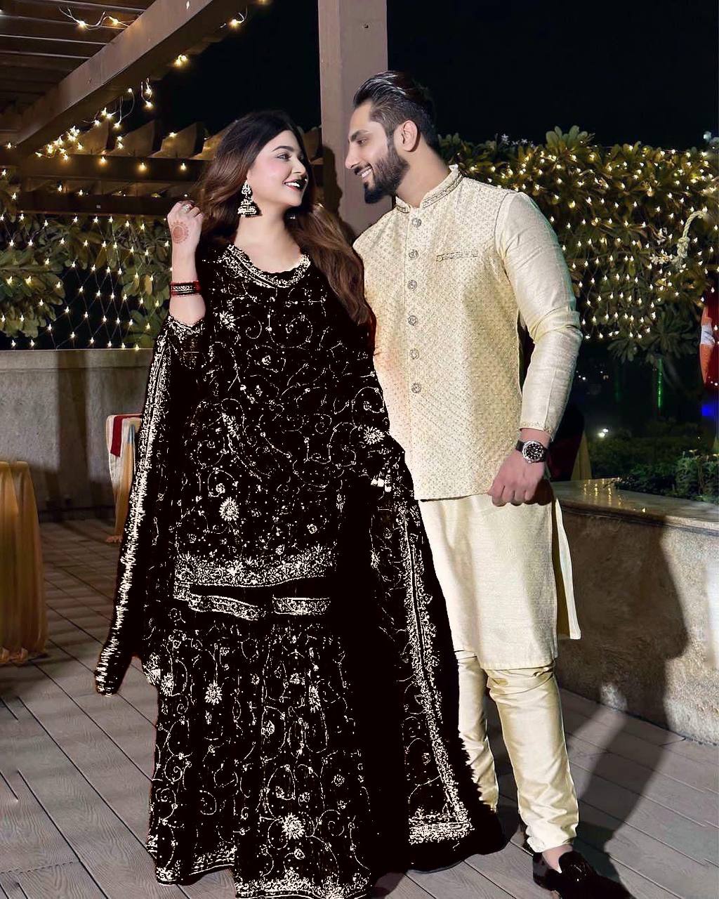 Designer Georgette Sharara Set with Sequin Embroidery & Dupatta