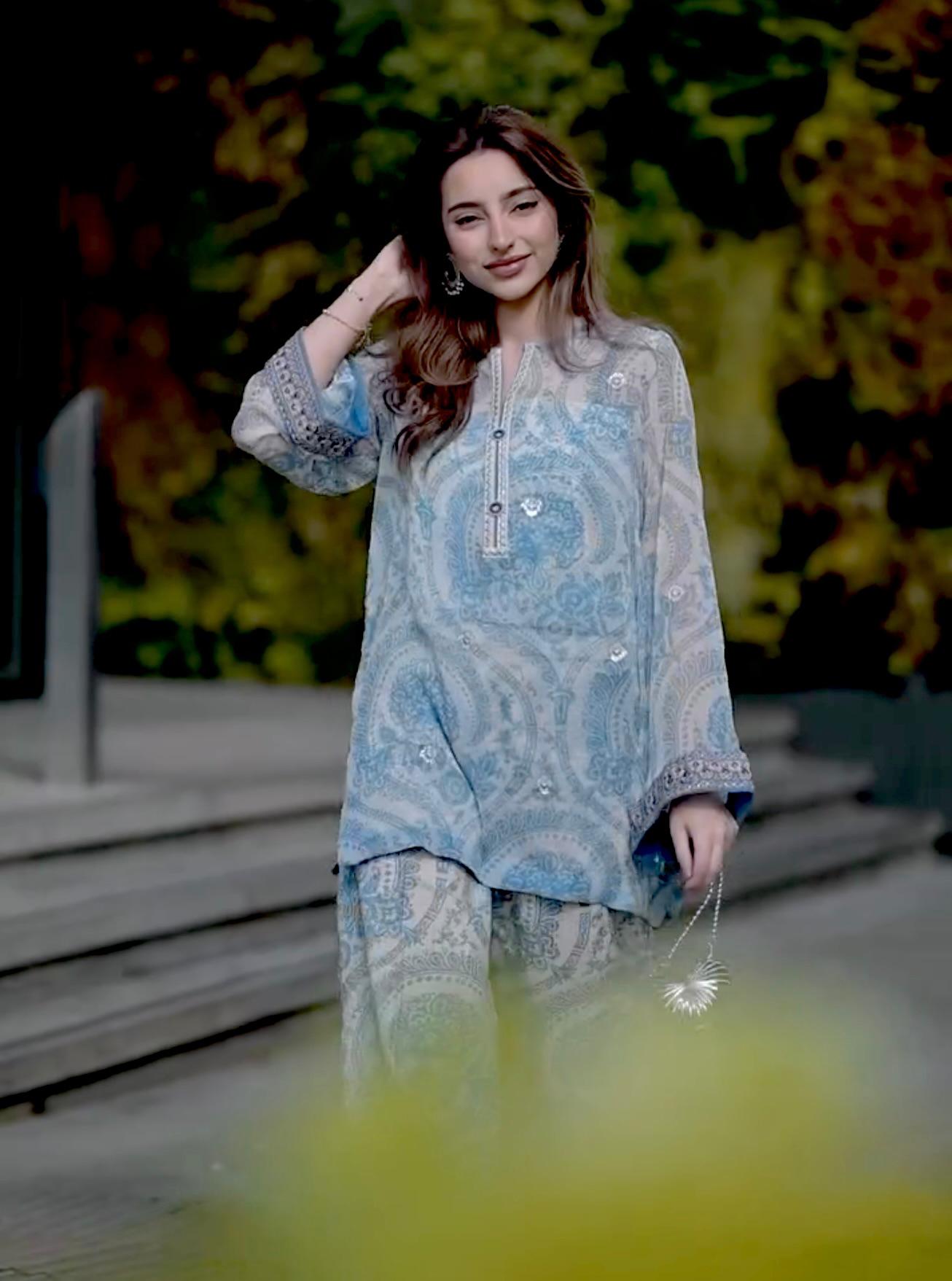 Designer Party Wear Chiffon Georgette Top & Farshi Plazzo Set with Dupatta