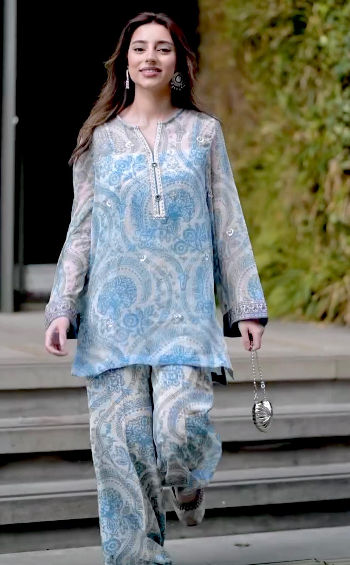 Designer Party Wear Chiffon Georgette Top & Farshi Plazzo Set with Dupatta