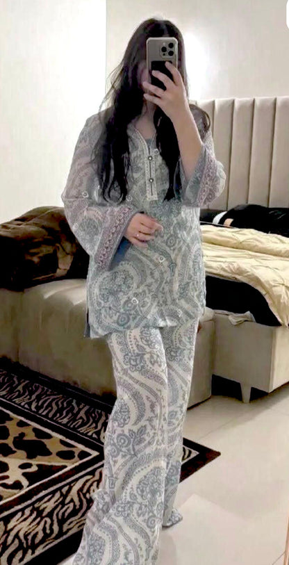Designer Party Wear Chiffon Georgette Top & Farshi Plazzo Set with Dupatta