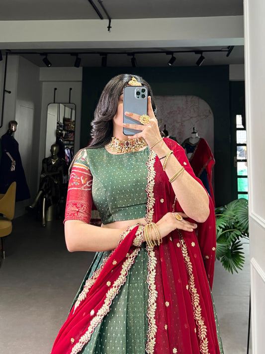 Kanchipuram Silk Lehenga Set with Georgette Embroidered Dupatta