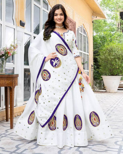Elegant Muslin Cotton Lehenga Set with Real Mirror Work – Unstitched Blouse