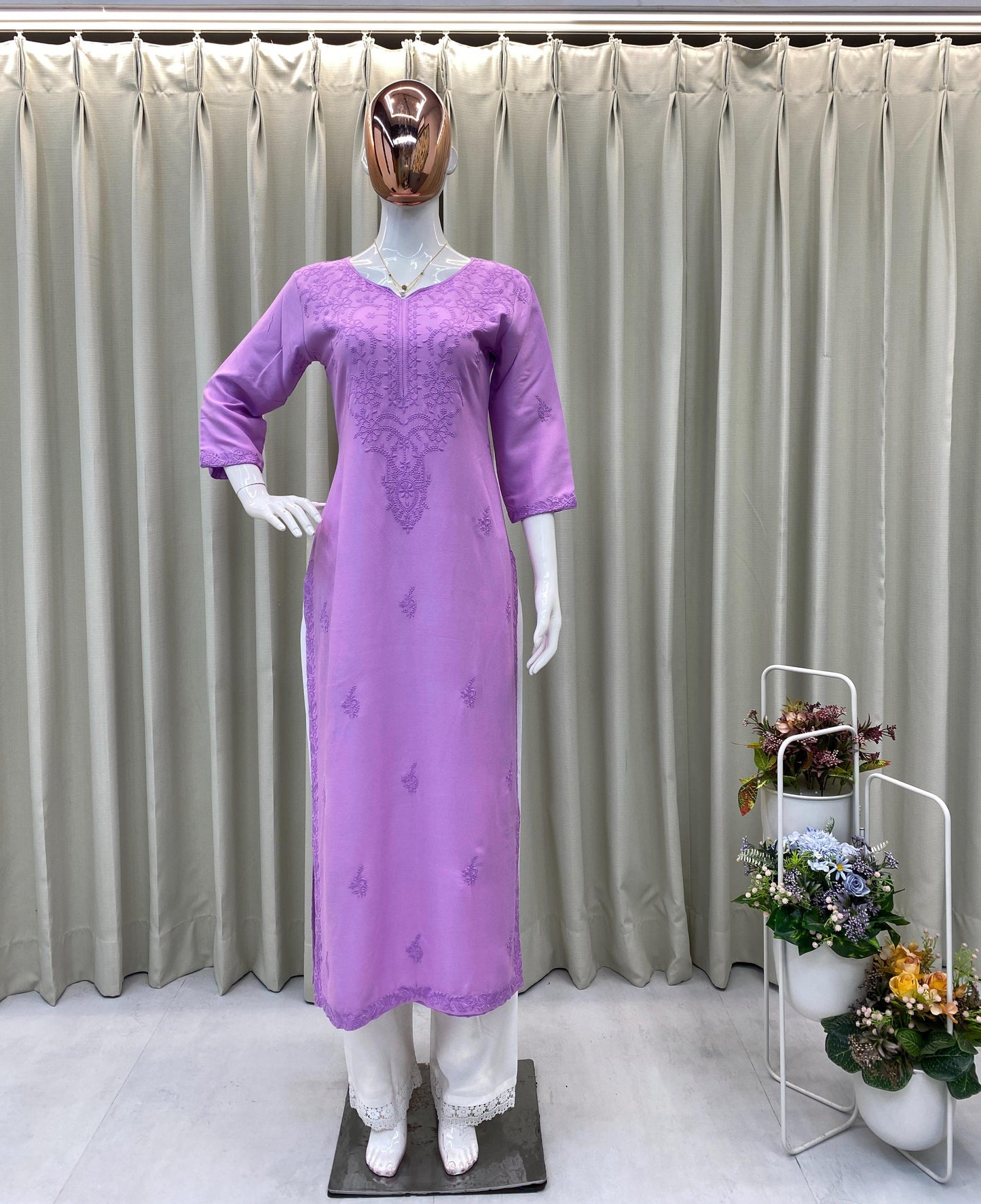 Designer Embroidered Rayon Top & Plazzo Set