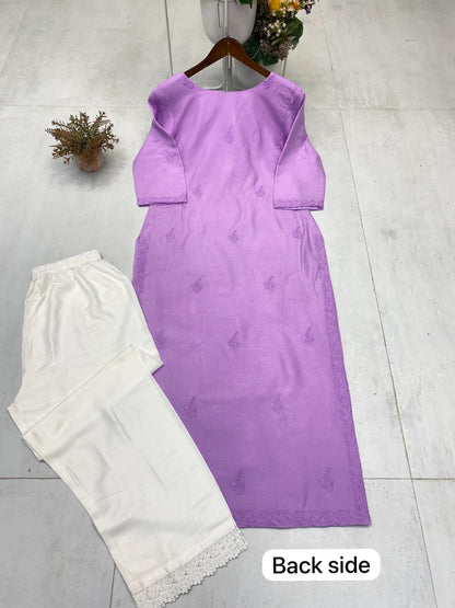 Designer Embroidered Rayon Top & Plazzo Set