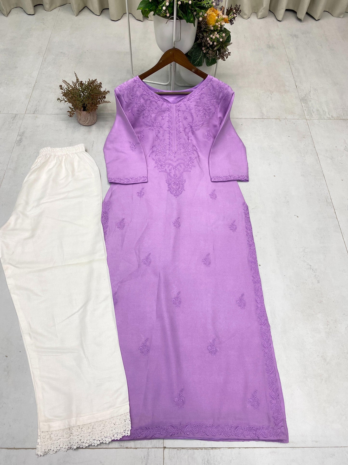 Designer Embroidered Rayon Top & Plazzo Set