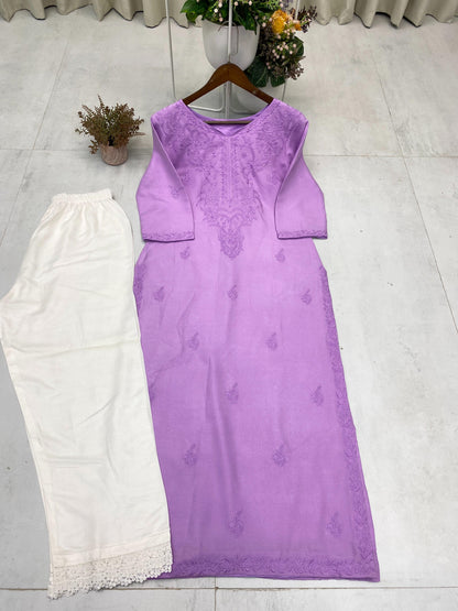 Designer Embroidered Rayon Top & Plazzo Set