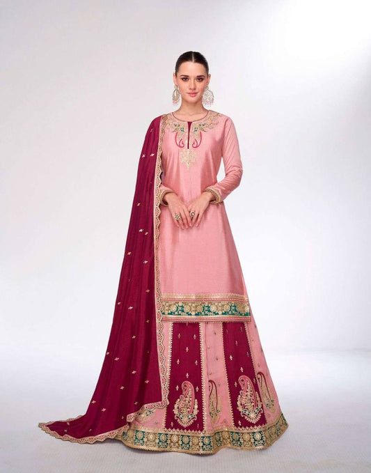 Designer Chinnon Silk Sharara Set with Heavy Embroidery & Sequin Work – Ready to Wear (M to XXL Sizes)