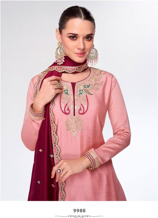 Designer Chinnon Silk Sharara Set with Heavy Embroidery & Sequin Work – Ready to Wear (M to XXL Sizes)