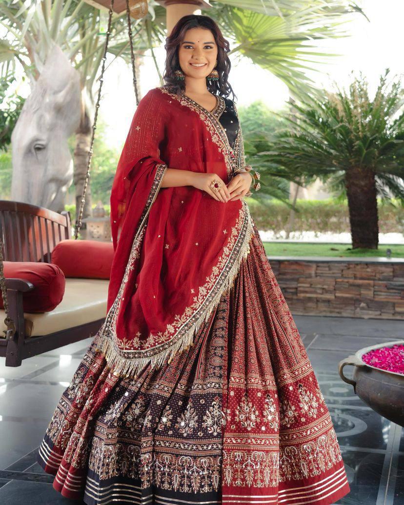 Designer Muslin Cotton Lehenga Choli with Real Mirror Work & Georgette Dupatta