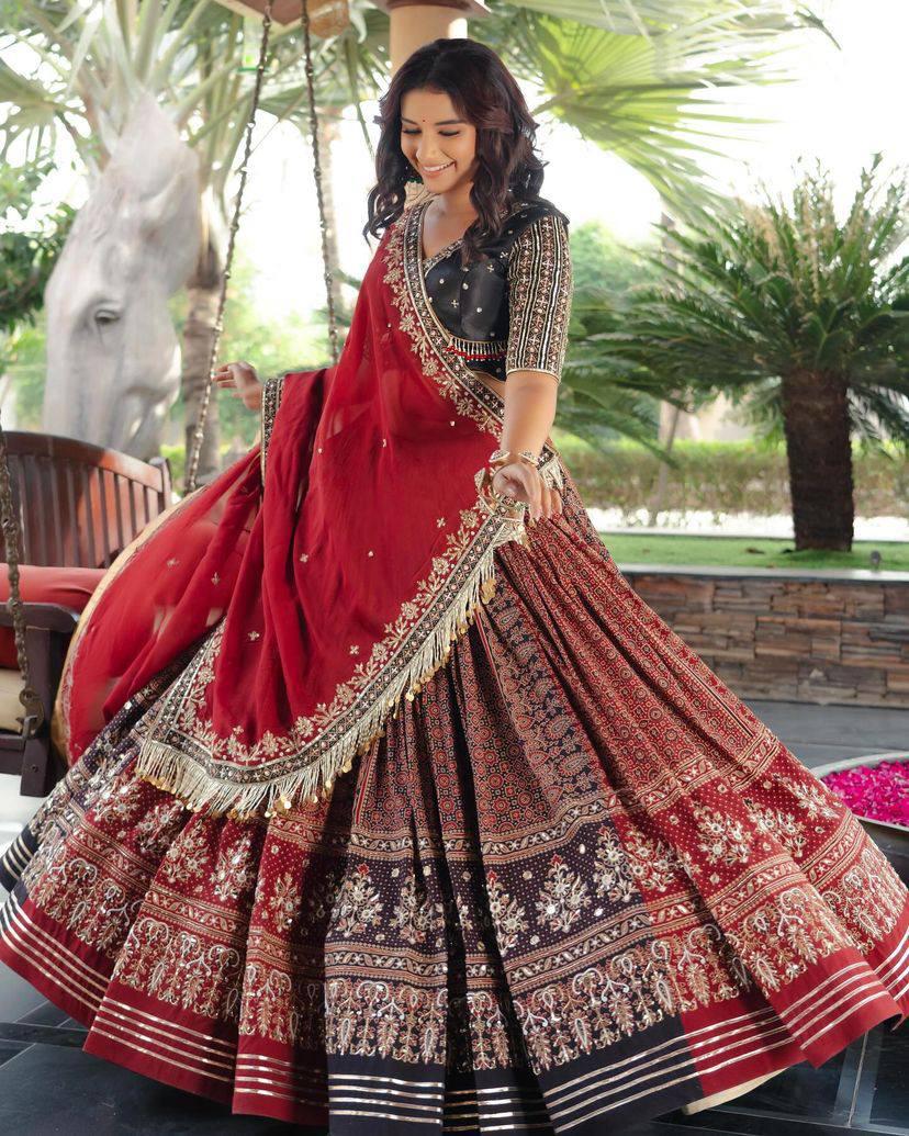 Designer Muslin Cotton Lehenga Choli with Real Mirror Work & Georgette Dupatta