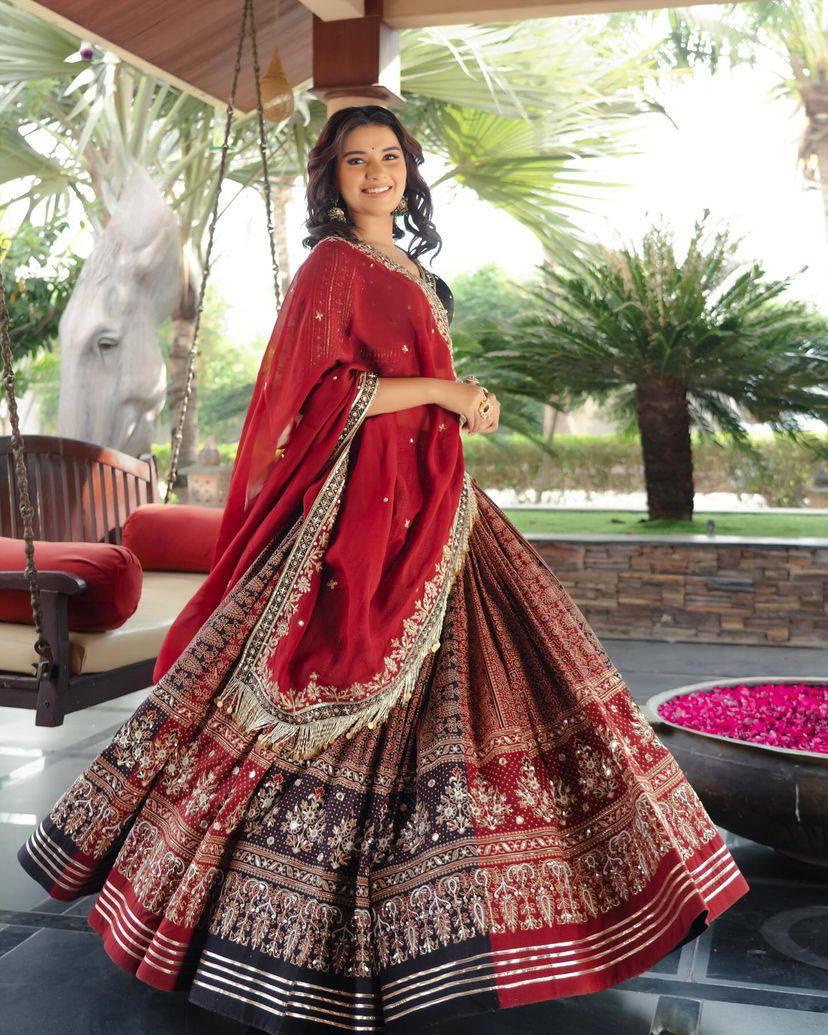 Designer Muslin Cotton Lehenga Choli with Real Mirror Work & Georgette Dupatta