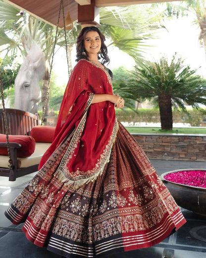 Designer Muslin Cotton Lehenga Choli with Real Mirror Work & Georgette Dupatta