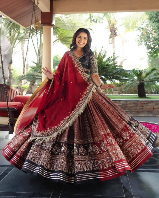 Designer Muslin Cotton Lehenga Choli with Real Mirror Work & Georgette Dupatta