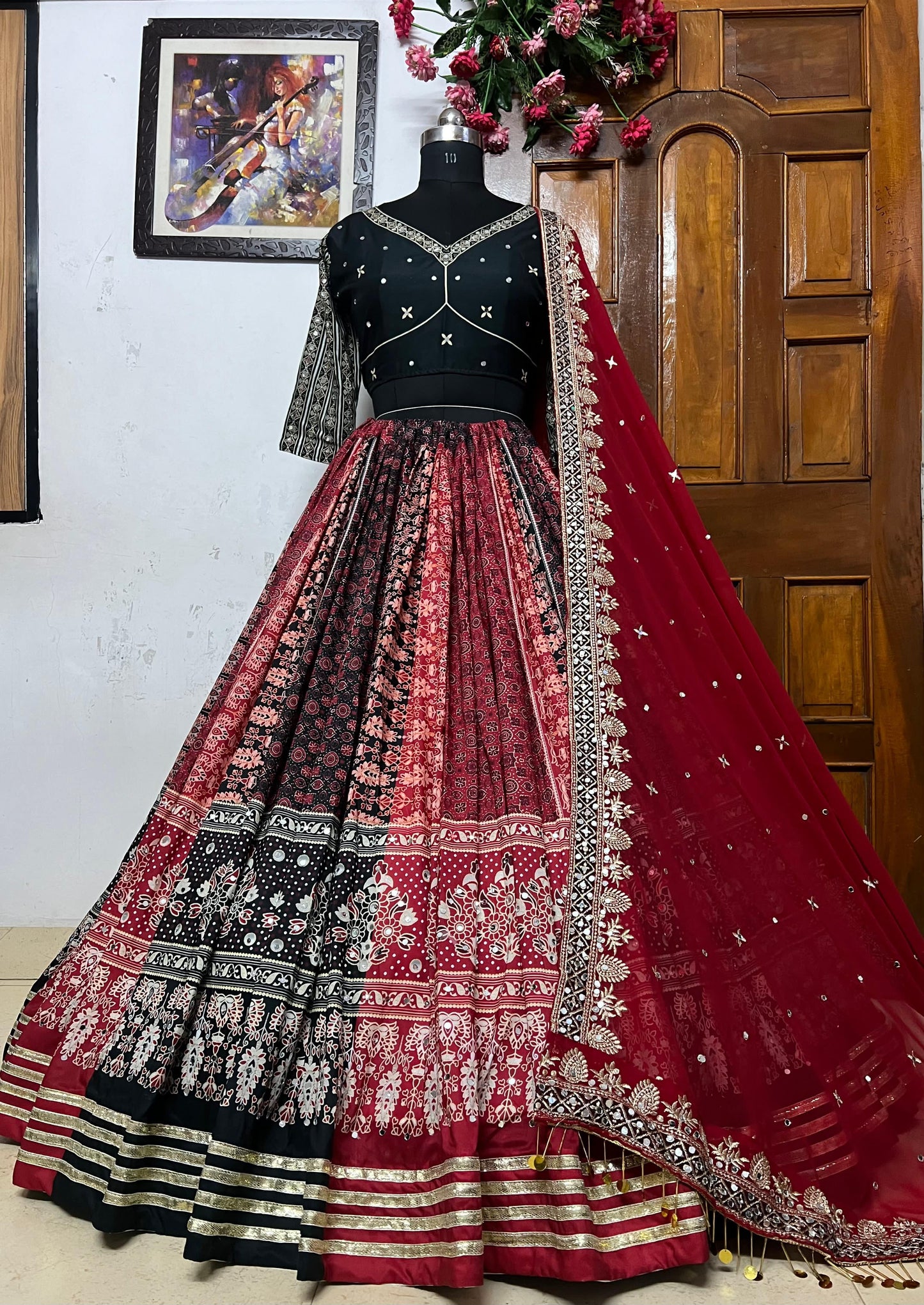 Designer Muslin Cotton Lehenga Choli with Real Mirror Work & Georgette Dupatta