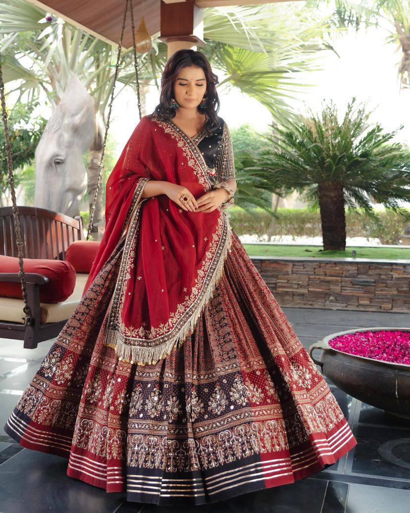 Designer Muslin Cotton Lehenga Choli with Real Mirror Work & Georgette Dupatta
