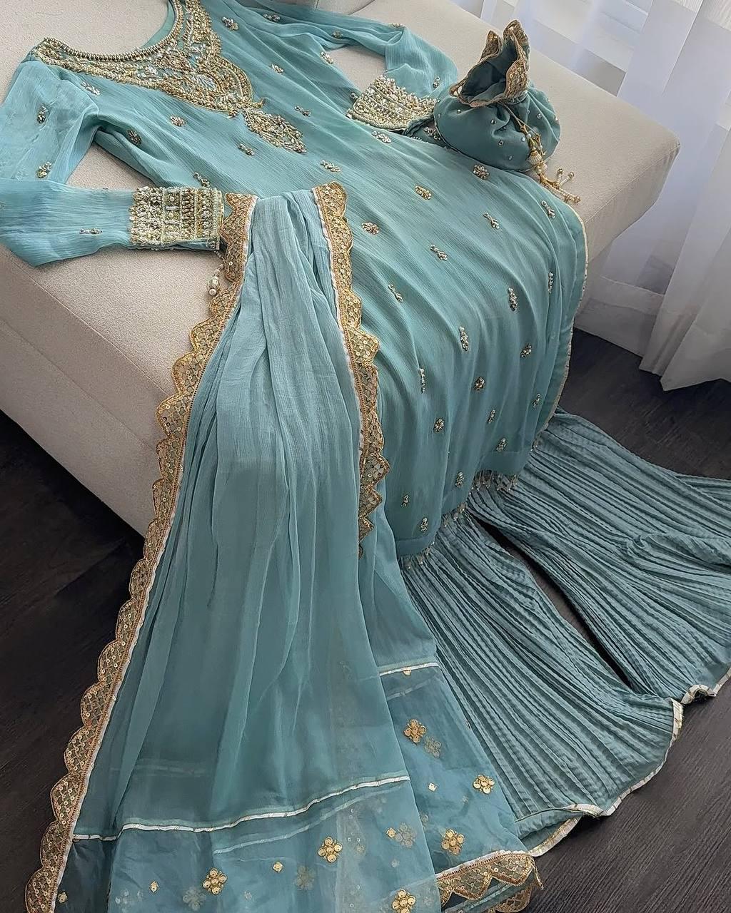 Turn heads this festive season with our New Designer Party Wear Set, featuring elegant embroidery and luxurious fabric