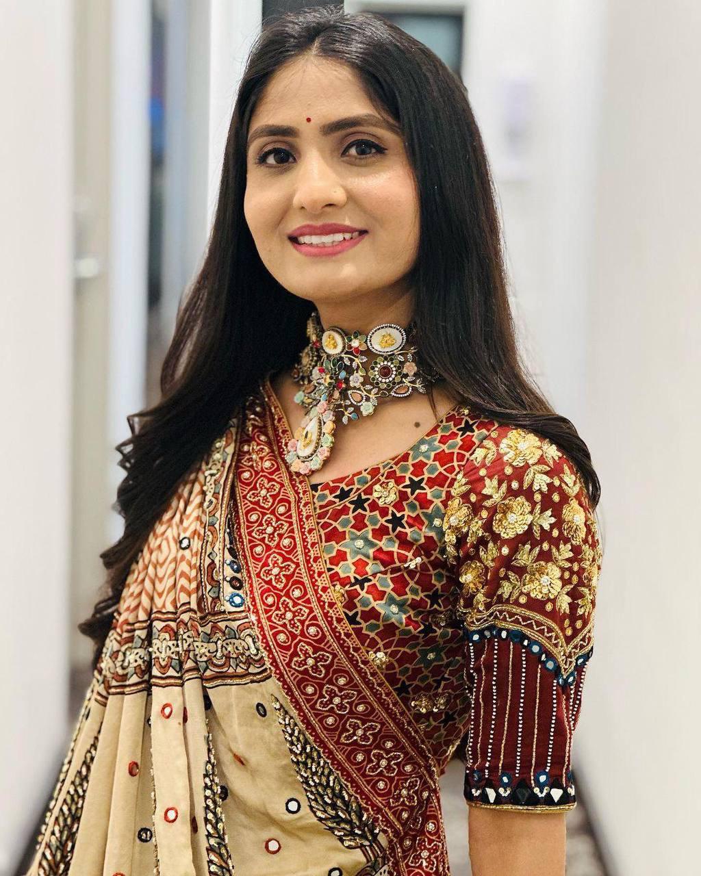 Printed Muslin Lehenga Choli with Real Mirror Work & Handcrafted Dupatta