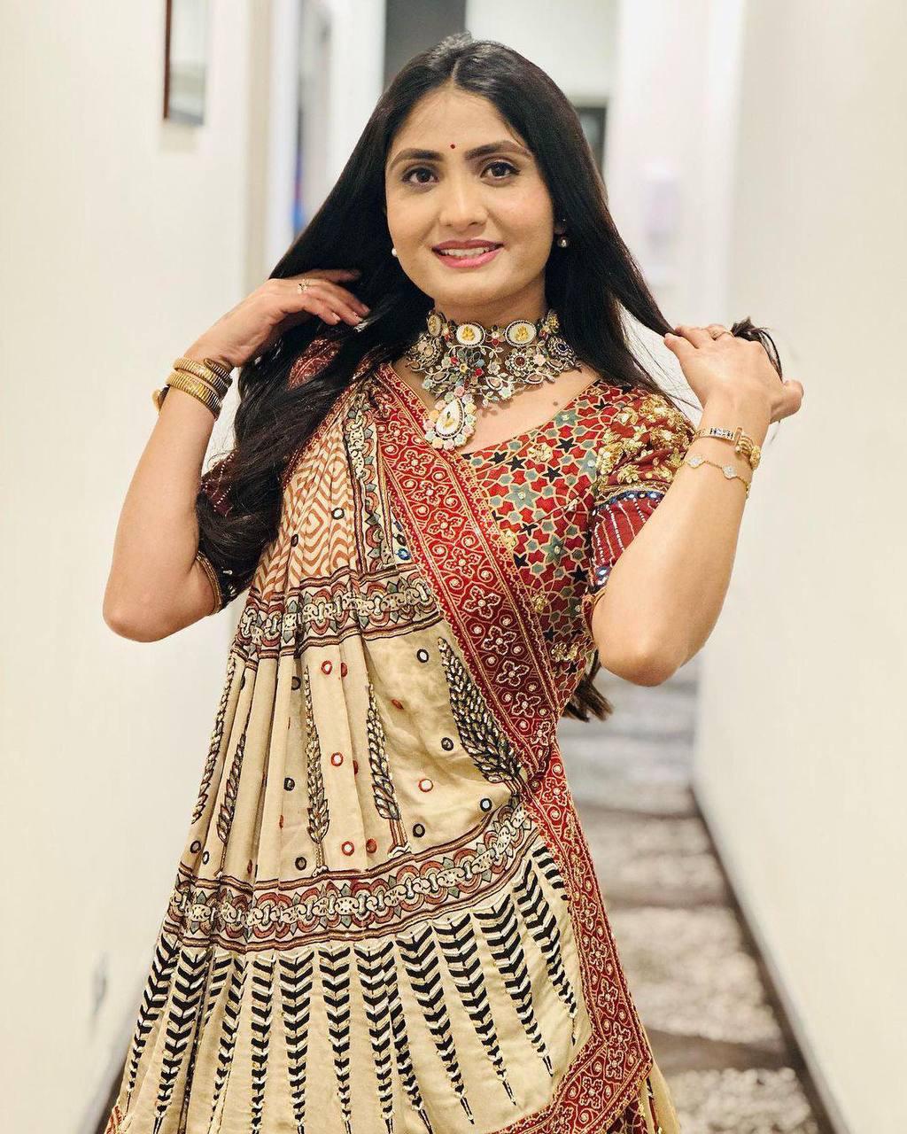 Printed Muslin Lehenga Choli with Real Mirror Work & Handcrafted Dupatta