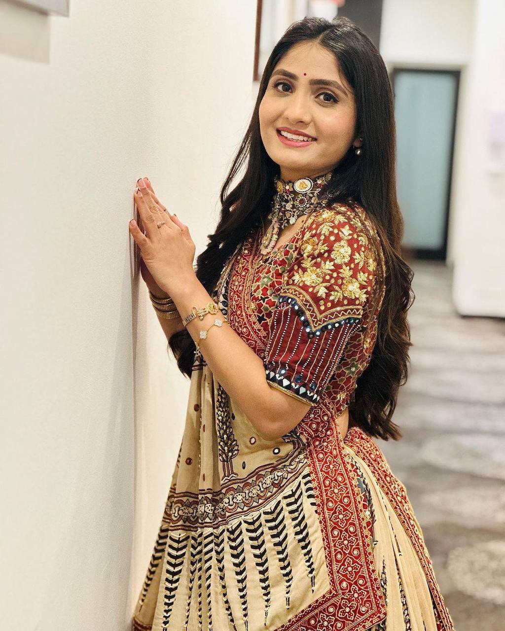 Printed Muslin Lehenga Choli with Real Mirror Work & Handcrafted Dupatta