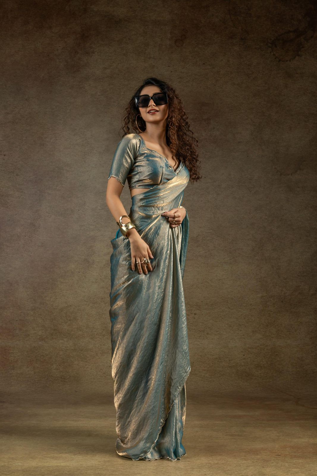Space Silk Saree with Original Jarkhan Diamond Work