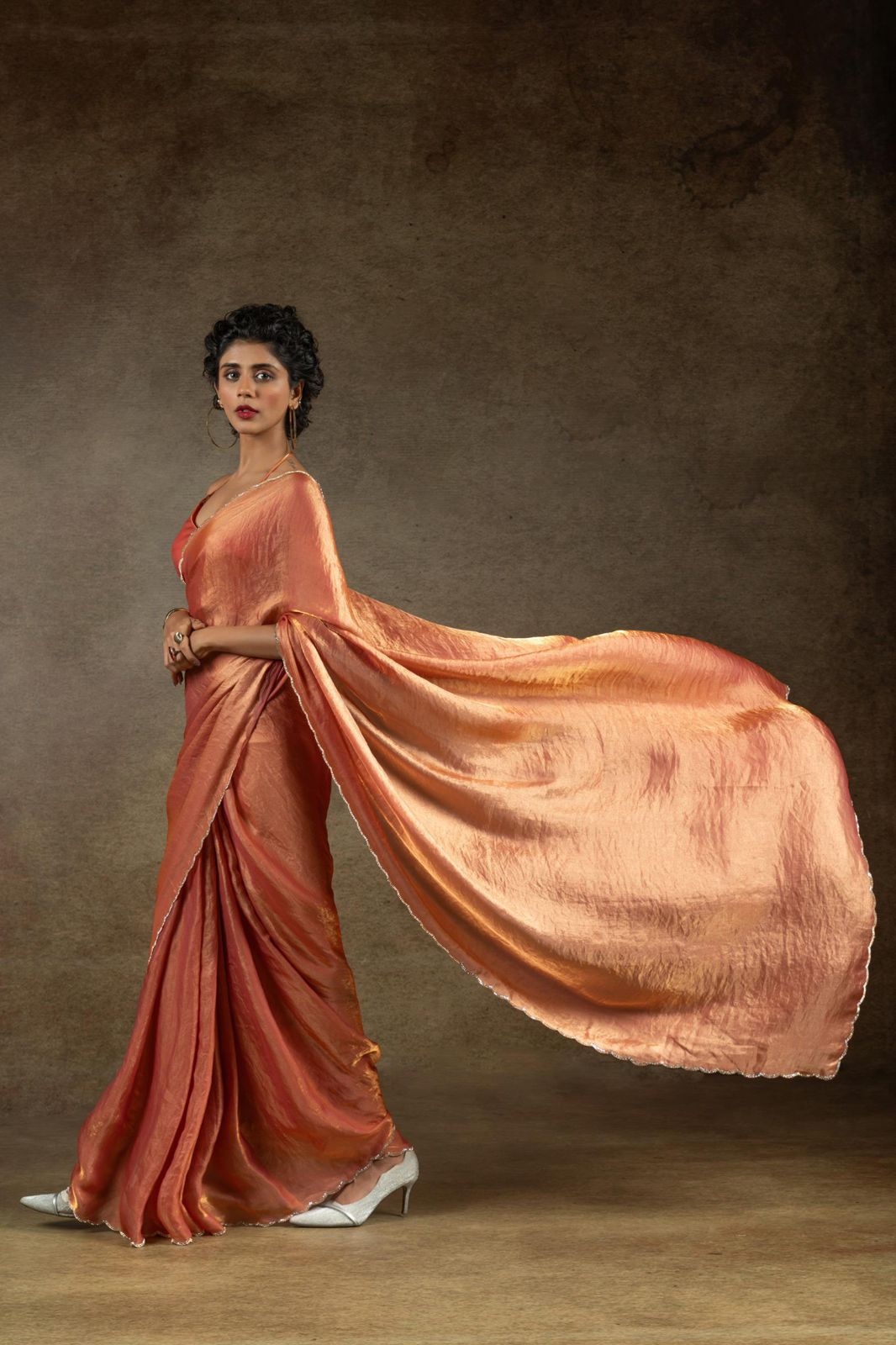 Space Silk Saree with Original Jarkhan Diamond Work