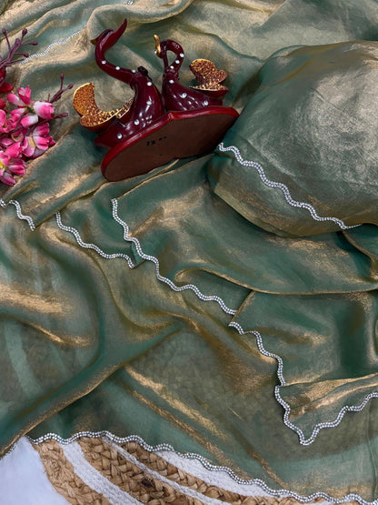 Space Silk Saree with Original Jarkhan Diamond Work