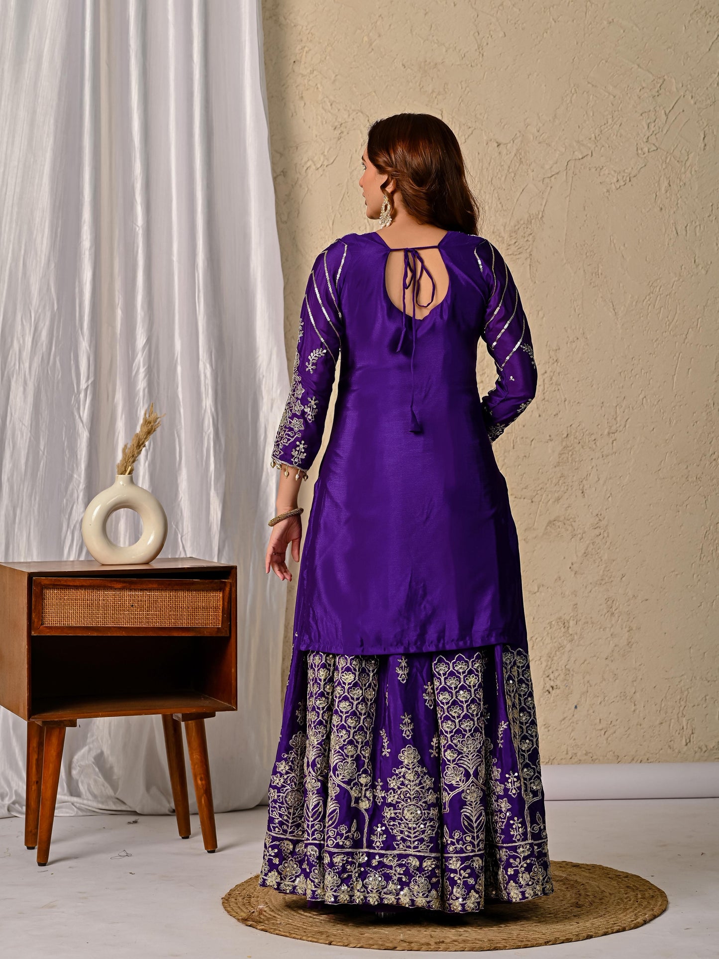 Chinnon Silk Embroidered Lehenga Set – Fully Stitched