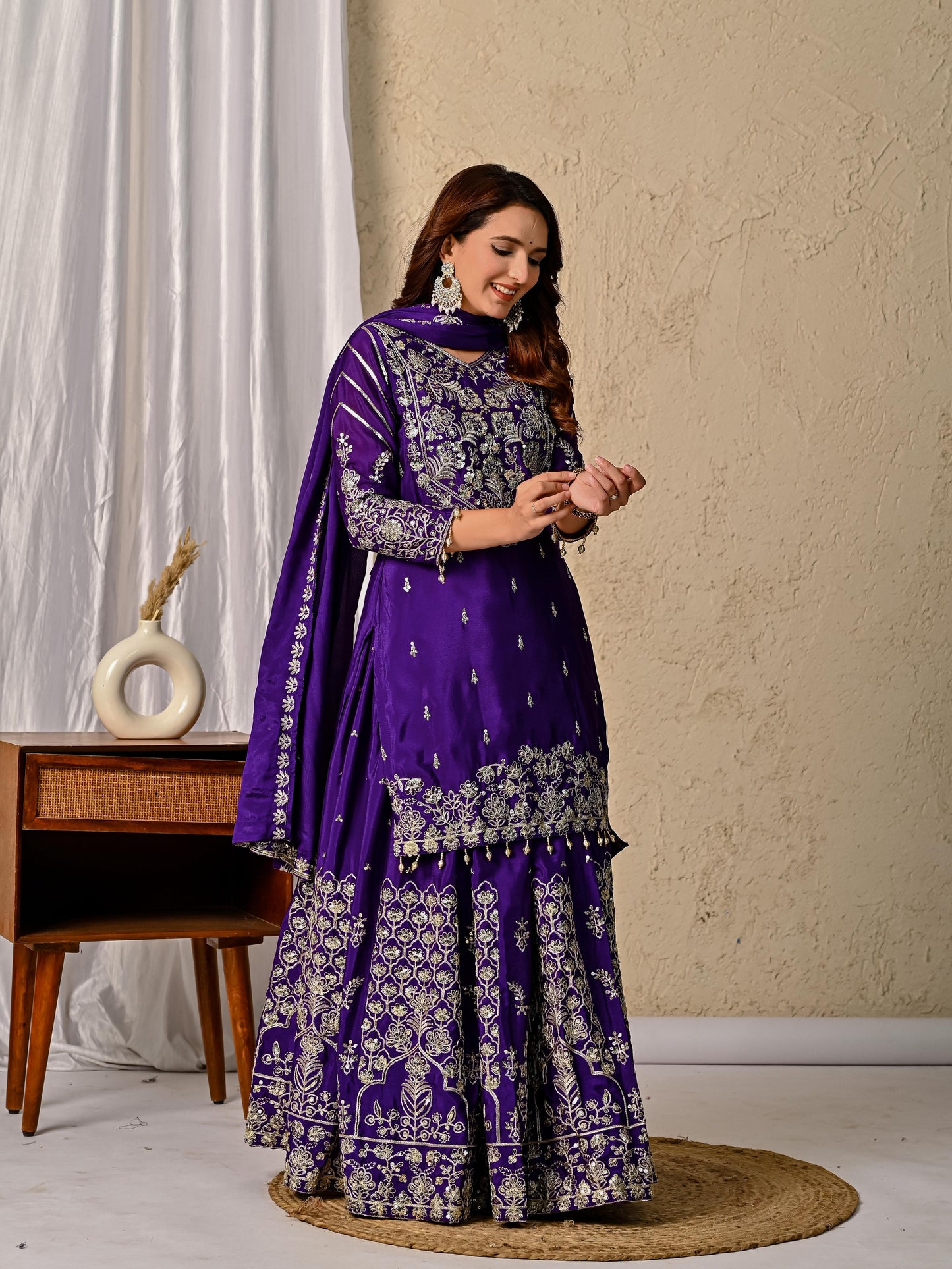 Chinnon Silk Embroidered Lehenga Set – Fully Stitched