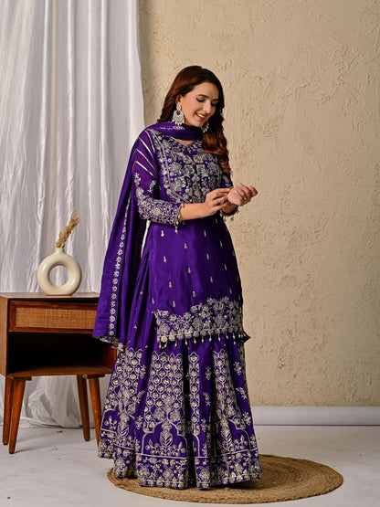 Chinnon Silk Embroidered Lehenga Set – Fully Stitched
